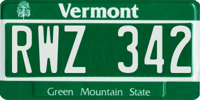 VT license plate RWZ342