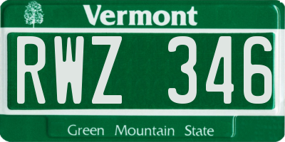 VT license plate RWZ346