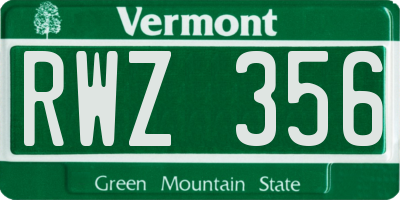 VT license plate RWZ356