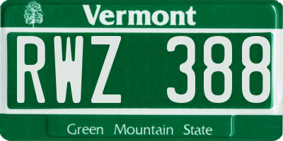 VT license plate RWZ388