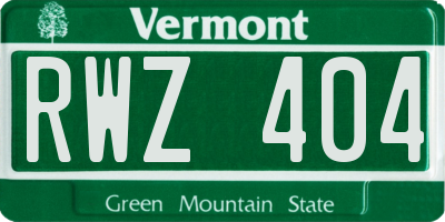 VT license plate RWZ404