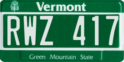VT license plate RWZ417