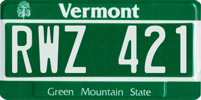 VT license plate RWZ421