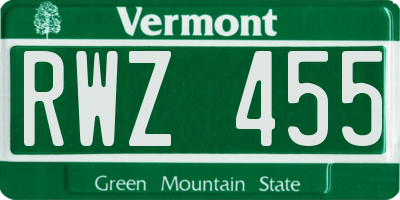 VT license plate RWZ455