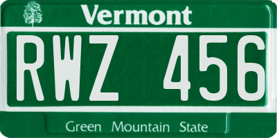 VT license plate RWZ456