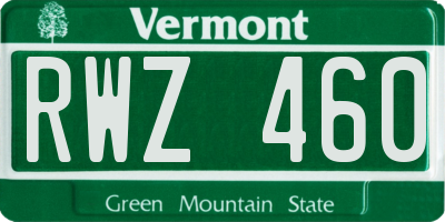 VT license plate RWZ460