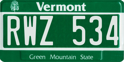 VT license plate RWZ534
