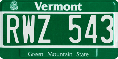 VT license plate RWZ543