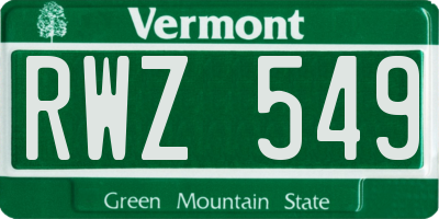 VT license plate RWZ549