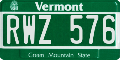 VT license plate RWZ576