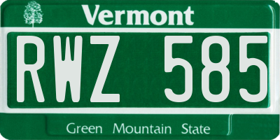 VT license plate RWZ585