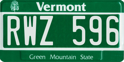 VT license plate RWZ596