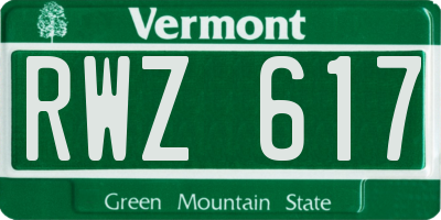 VT license plate RWZ617