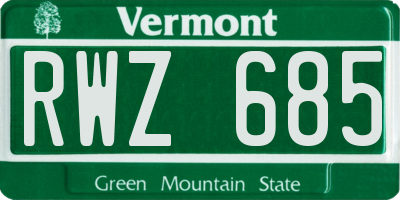 VT license plate RWZ685