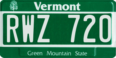 VT license plate RWZ720