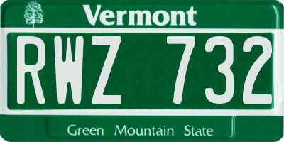 VT license plate RWZ732