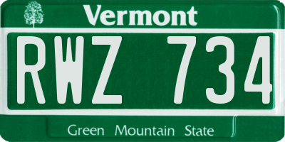 VT license plate RWZ734