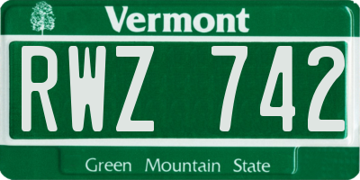 VT license plate RWZ742