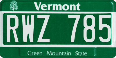 VT license plate RWZ785