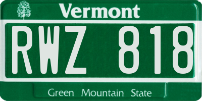VT license plate RWZ818