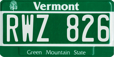 VT license plate RWZ826