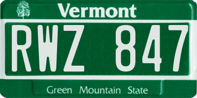 VT license plate RWZ847