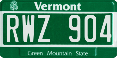 VT license plate RWZ904