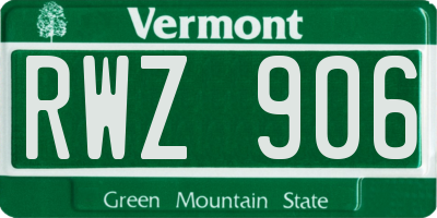 VT license plate RWZ906