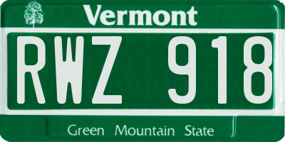 VT license plate RWZ918