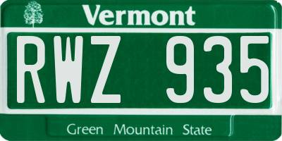 VT license plate RWZ935