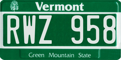 VT license plate RWZ958