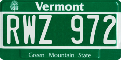 VT license plate RWZ972