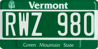 VT license plate RWZ980