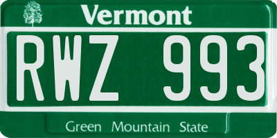 VT license plate RWZ993