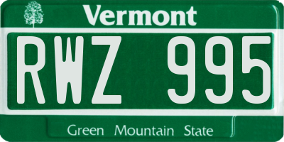 VT license plate RWZ995
