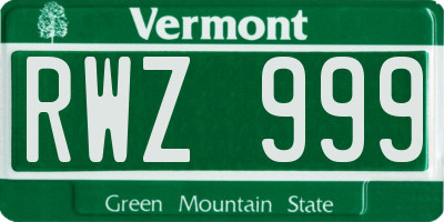 VT license plate RWZ999