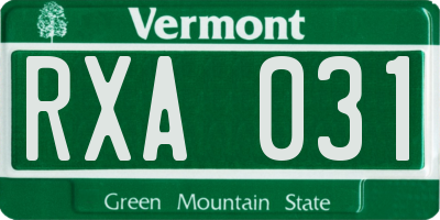 VT license plate RXA031