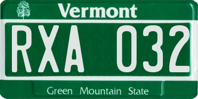 VT license plate RXA032