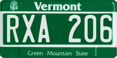 VT license plate RXA206
