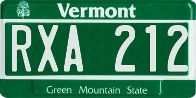 VT license plate RXA212