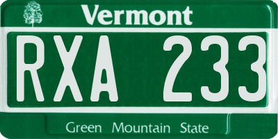 VT license plate RXA233