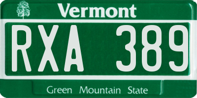 VT license plate RXA389