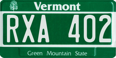VT license plate RXA402