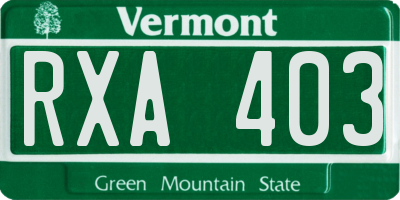 VT license plate RXA403