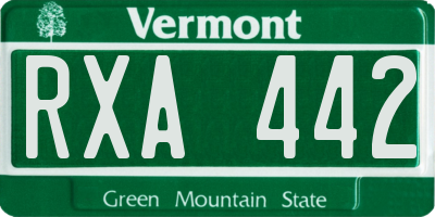 VT license plate RXA442