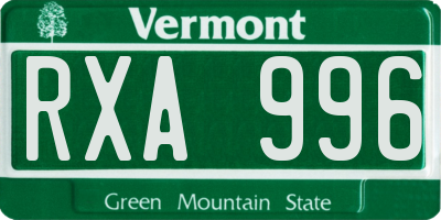VT license plate RXA996