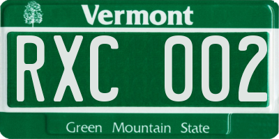 VT license plate RXC002