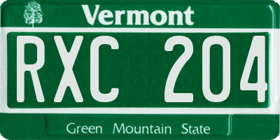 VT license plate RXC204