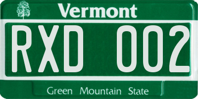VT license plate RXD002