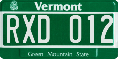 VT license plate RXD012